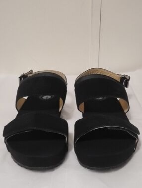 REVITALIGN Black Suede Adjustable Strap Sandals